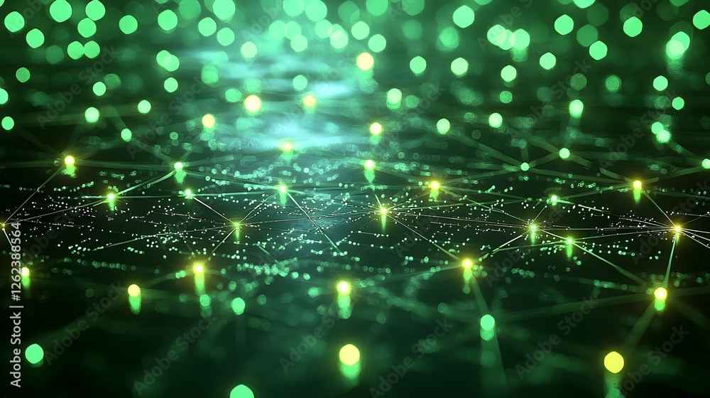 Poster glowing blockchain inspired network of illuminated digital links and nodes representing the intercon