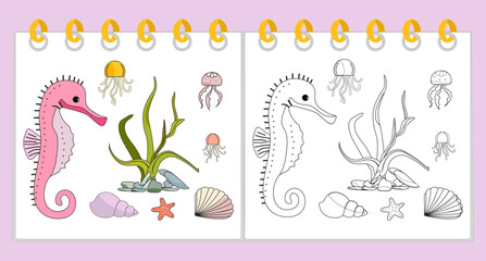Coloring book Underwater Seabed Ocean Sea habitat