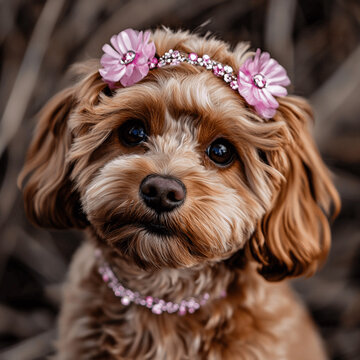 cute cavoodle with pink rhinestones