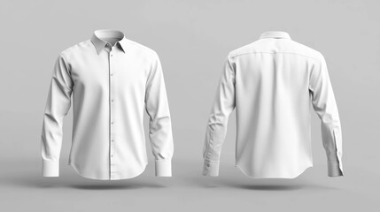 Minimalist white long-sleeve shirt displayed from front and back with smooth texture and sleek design