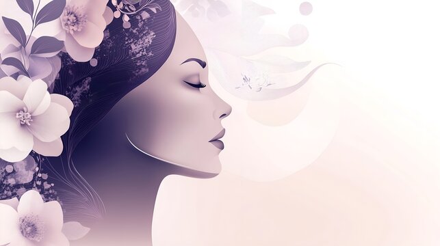 Minimalistic silhouette of woman with floral pattern in elegant style
