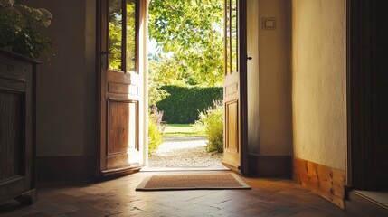 an open door leading out to the garden