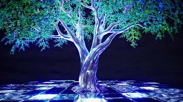 Luminescent Metallic Tree in Digital Landscape
