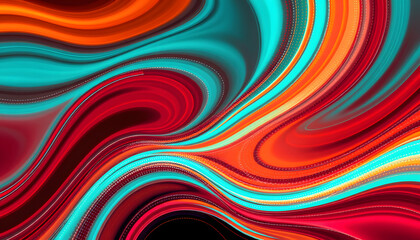 Obraz premium Vibrant orange teal white psychedelic grainy gradient color flow wave on black background, music cover dance party poster design, masterpiece. with white shades
