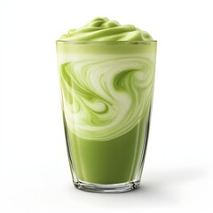 Iced matcha latte with creamy topping in elegant glass