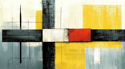 Abstract Geometric Composition In Gray Yellow And Red