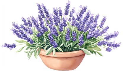 Obraz premium Tranquil Lavender in Rustic Pot: Watercolor Charm
