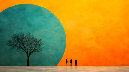 Abstract Silhouettes Against Colorful Background