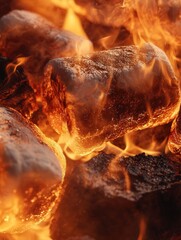 Fototapeta premium marshmallows slowly caramelizing, their edges bubbling over the warm flames of a cozy campfire.