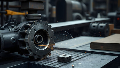 Fototapeta premium of parameters of steel mechanical part, dinamic scene. with white shades