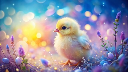 Pastel Easter Chick Double Exposure Stock Photo: Hand-Drawn Design on Soft Background