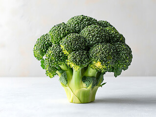 Fresh broccoli floret, vibrant green, detailed texture.  Healthy eating, vegan, vegetarian concept.  Perfect for food blogs, recipe sites, and healthy lifestyle campaigns. Clean, minimalist style.