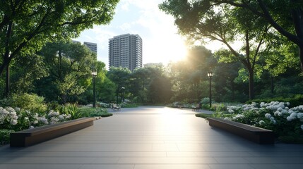 Peaceful urban park at sunset nature photography cityscape