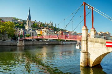 Lyon, France - Bridge and Church of Saint George 