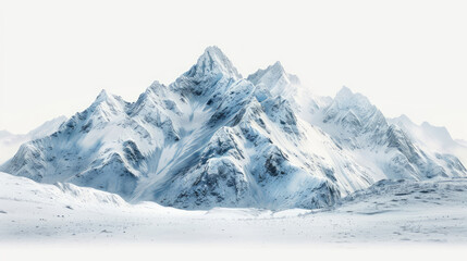 Fototapeta premium Snowy mountains are captured in a hyper-realistic photography style, isolated on a white background.
