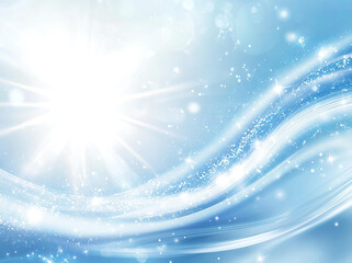 Bright Blue Abstract Background with Sparkling Waves and Glowing Light Rays