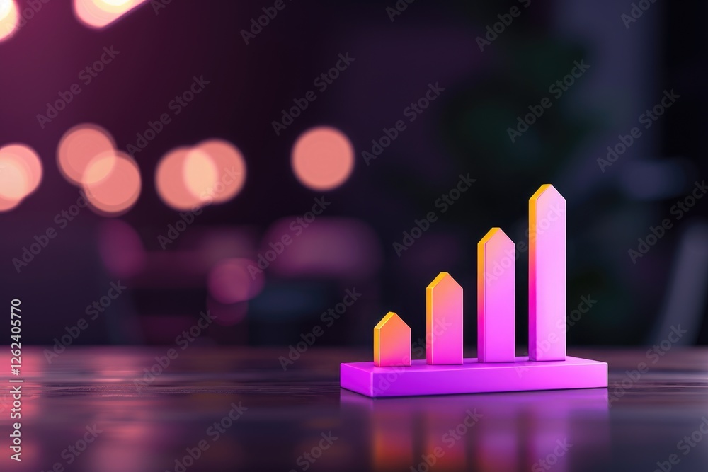 Poster a colorful 3d bar graph representing growth, set against a blurred background with soft bokeh lights