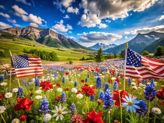 Patriotic Memorial Day Stars Stripes Floral Pattern Wallpaper