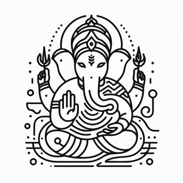 recommend clip art: Ganesha Line Art: A minimalist line art illustration of Lord Ganesha, the Hindu god of beginnings and remover of obstacles, with his characteristic elephant head, trunk, and four arms.  