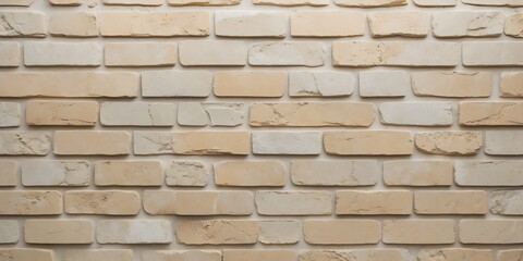 Fototapeta premium Creamy Beige Brick Wall Texture with Smooth Surface and Uniform Color, Showcasing a Classic Running Bond Pattern, Ideal for Neutral Design Backgrounds and Minimalist Texture Overlays