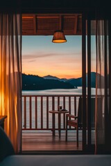 Room at Sunset Cozy balcony at resort with ocean view for peaceful travel ad