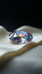Brilliant Diamond on Ivory Silk, Prismatic Highlights, Luxury and Elegance