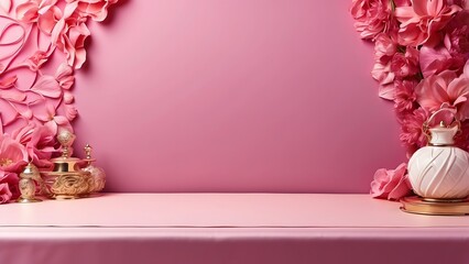 Rectangle Table banner with empty space Without Text, Pink luxury background, holiday banner poster background for advertisement ads