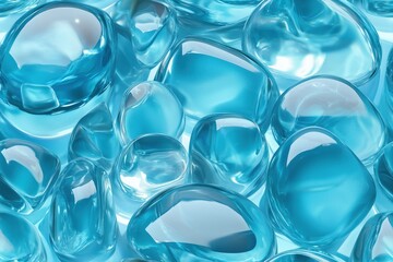 Seamless Aquamarine smooth, glossy blue gel-like droplets with varying shapes and sizes, reflecting light and creating a visually appealing texture.