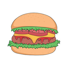 burger without red onion doodle color vector
