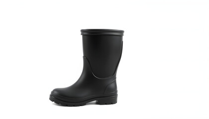Side view of one side of black gumboots or rubber boots isolated in png file format, craft clay. with white shades