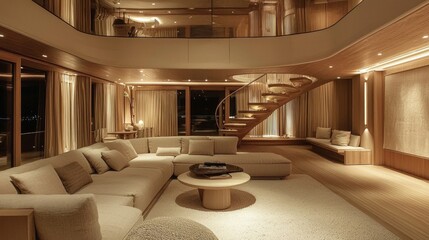Fototapeta premium Luxury Yacht Interior: Opulent Living Space with Wooden Accents