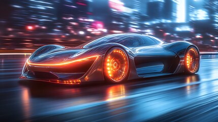 A futuristic concept sports car with a cutting-edge aerodynamic shape, illustrated in fine detail. generative ai