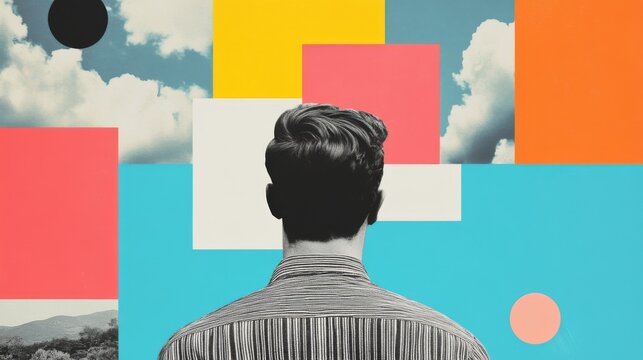 Man contemplating future, abstract background, choices, decision-making, stock image