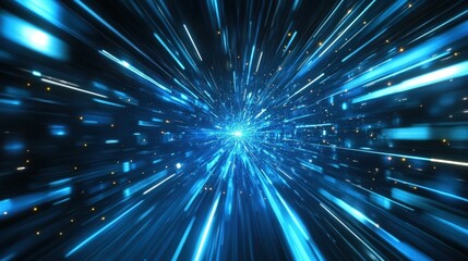 A futuristic space scene where light travels across vast cosmic distances at its maximum speed