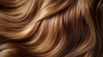 Naklejka premium Glossy long hair with natural waves and highlights creating a warm, inviting texture under soft lighting