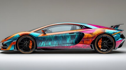 Sleek sports car mockup with a vibrant neon green and bold color scheme, showcasing futuristic design. generative ai