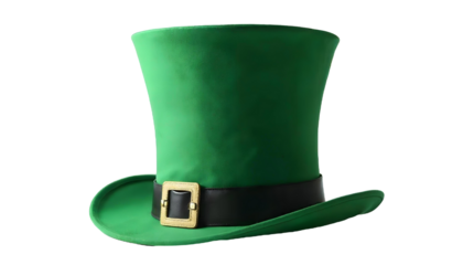 A festive green hat adorned with a gold buckle, symbolizing St. Patrick's Day, against a transparent background