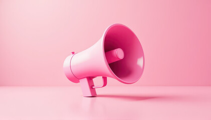 Pink megaphone on soft pastel background symbolising feminism communication social media marketing promotions and advertising campaigns