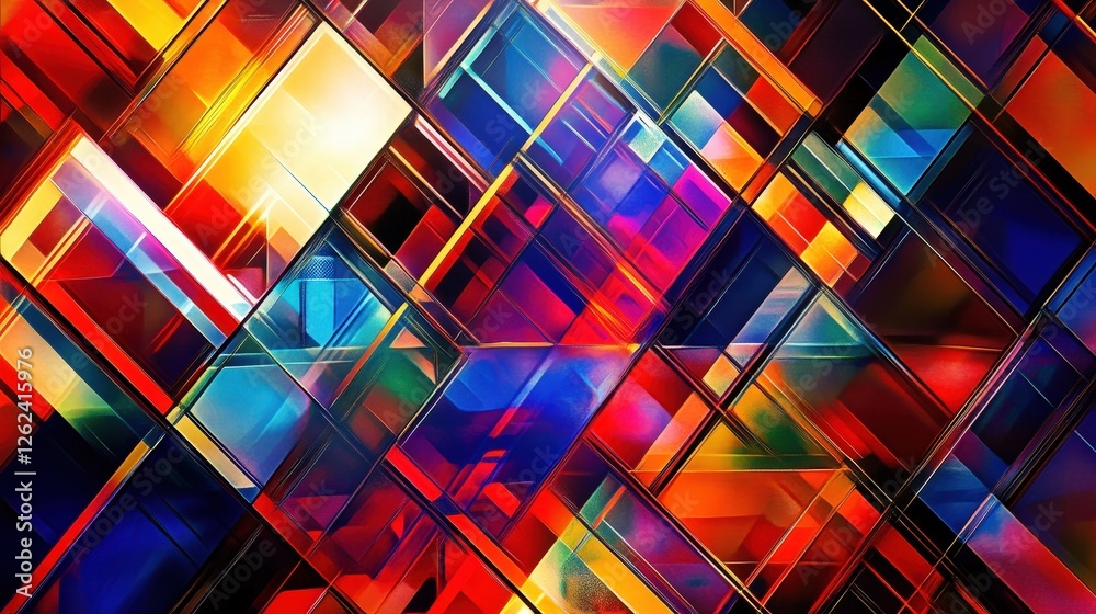 Poster overlapping triangles in bold colors, offering a modern and dynamic background that can add energy a