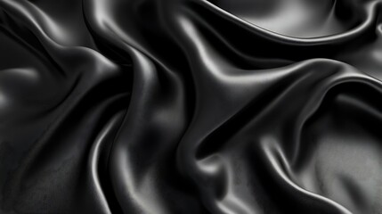 Fototapeta premium Draped black silk fabric, elegant texture, background for design