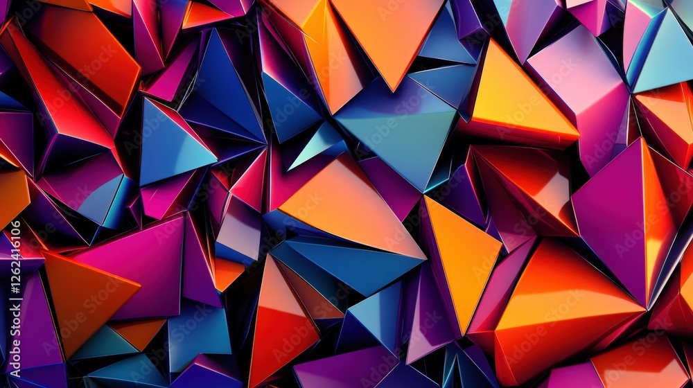 Poster overlapping triangles in bold colors, offering a modern and dynamic background that can add energy a