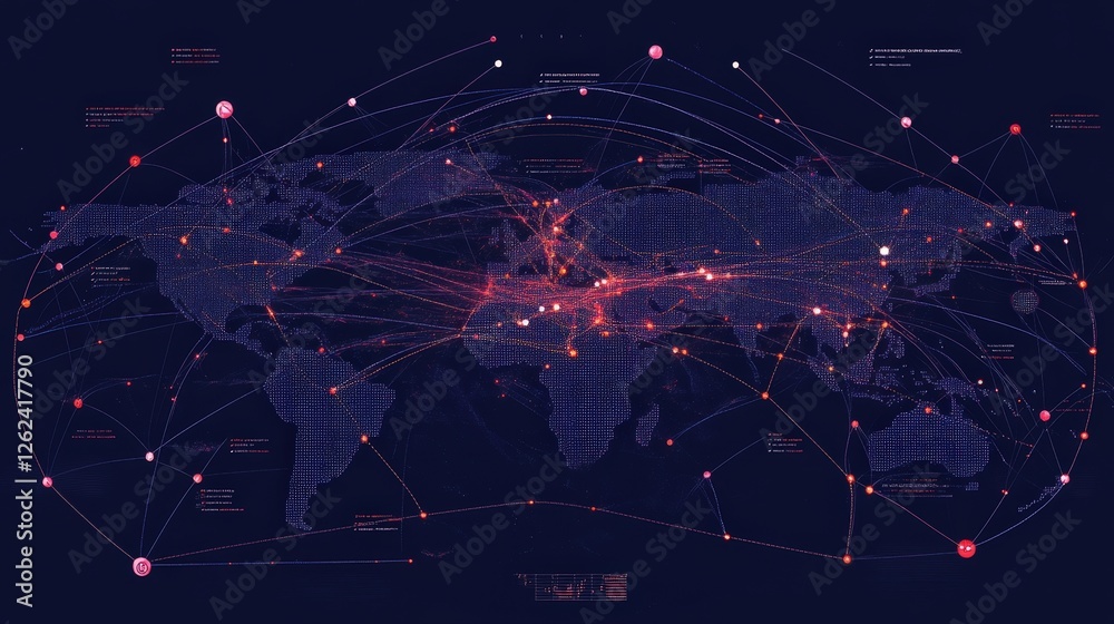 Poster a global network diagram showing the interconnected nodes of blockchain technology, supporting the t