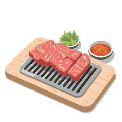 Raw Beef Slices on Grill for BBQ