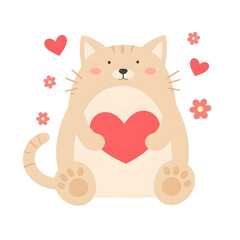 Fototapeta premium Cute Cat Holding Heart, Valentine's Day Illustration