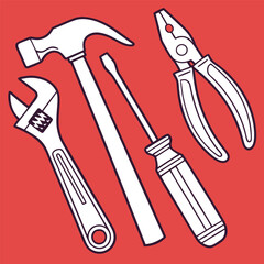 Happy Labor Day. Essential Worker Tools Vector Illustration USA design repair wrench hammer