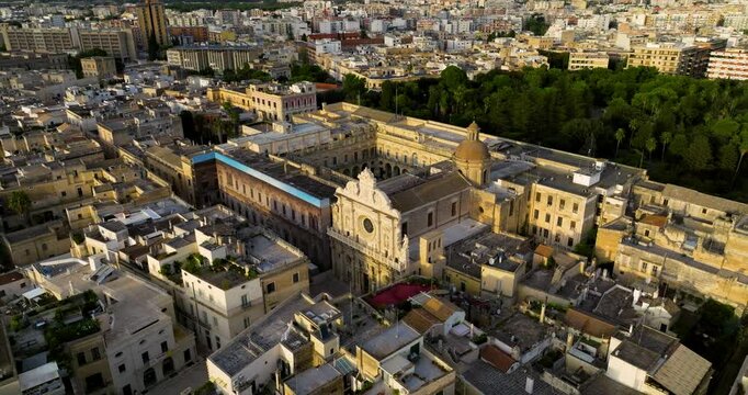 Aerial View Of The Basilica Of Santa Croce In Lecce, Apulia, Italy At Sunset.