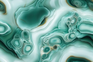 Obraz premium A close-up view of seamless Kambaba Jasper abstract green and turquoise marble texture with fluid patterns and swirls, showcasing layers and depth.