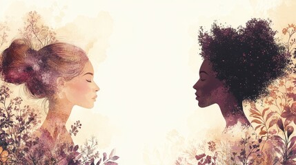 Serene Sisterhood A Watercolor Portrait of Two Women Embracing Nature
