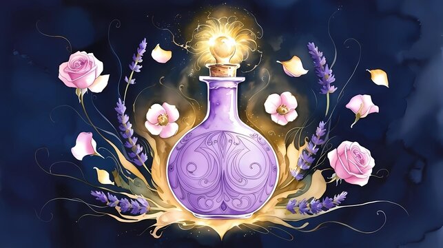 Magical potion bottle, fantasy elixir