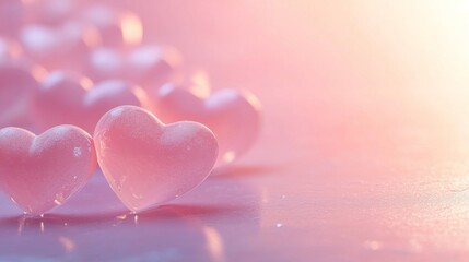 Fototapeta premium Two Pink Glass Hearts Among Many Blurred Hearts